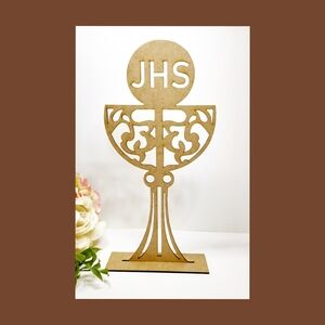 Holy Chalice Cake Topper. Wooden Grial First Holy Communion JHS Cake Toppers.